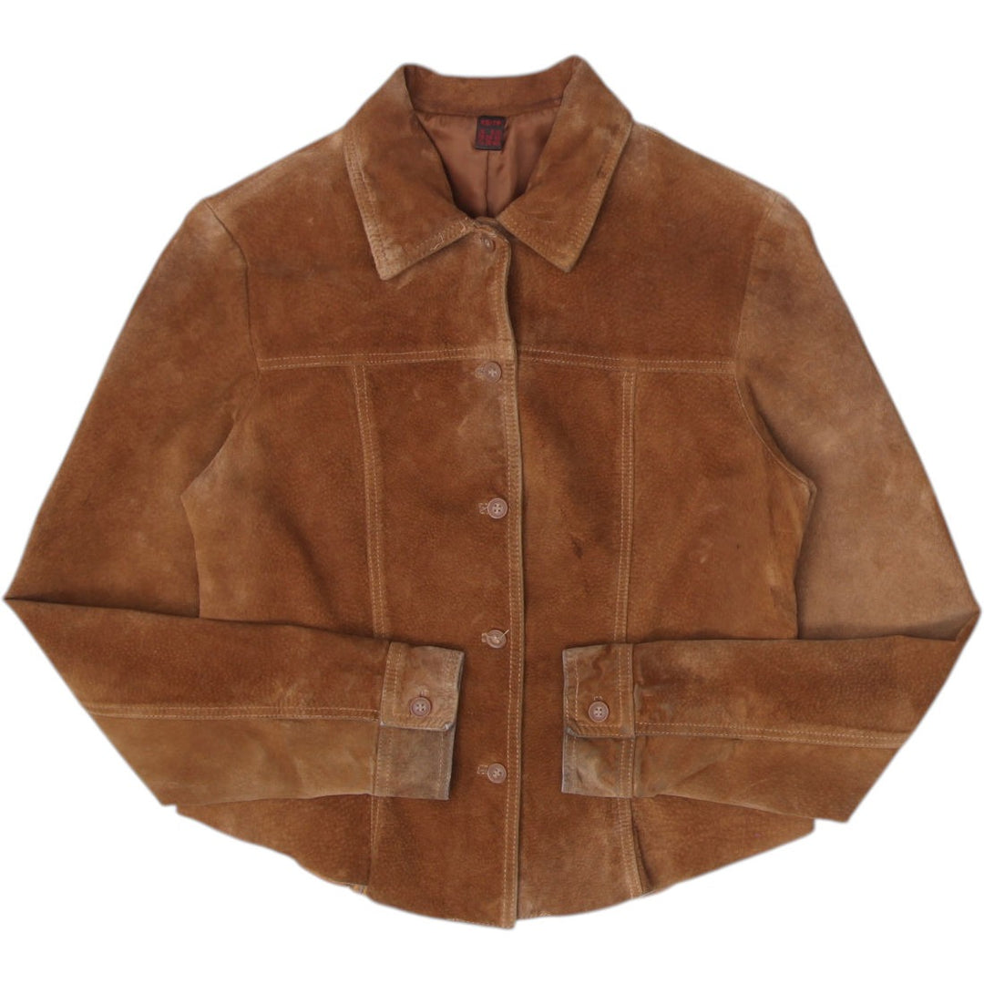 Y2K Ladies Suede Jacket Brown Button Up Long Sleeve Size S | Migration_Jackets | Fashion Rerun