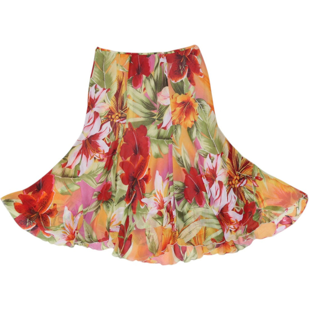 Y2K Ladies CYC Pastel Floral Mesh Ruffle Hem Midi Skirt Size S