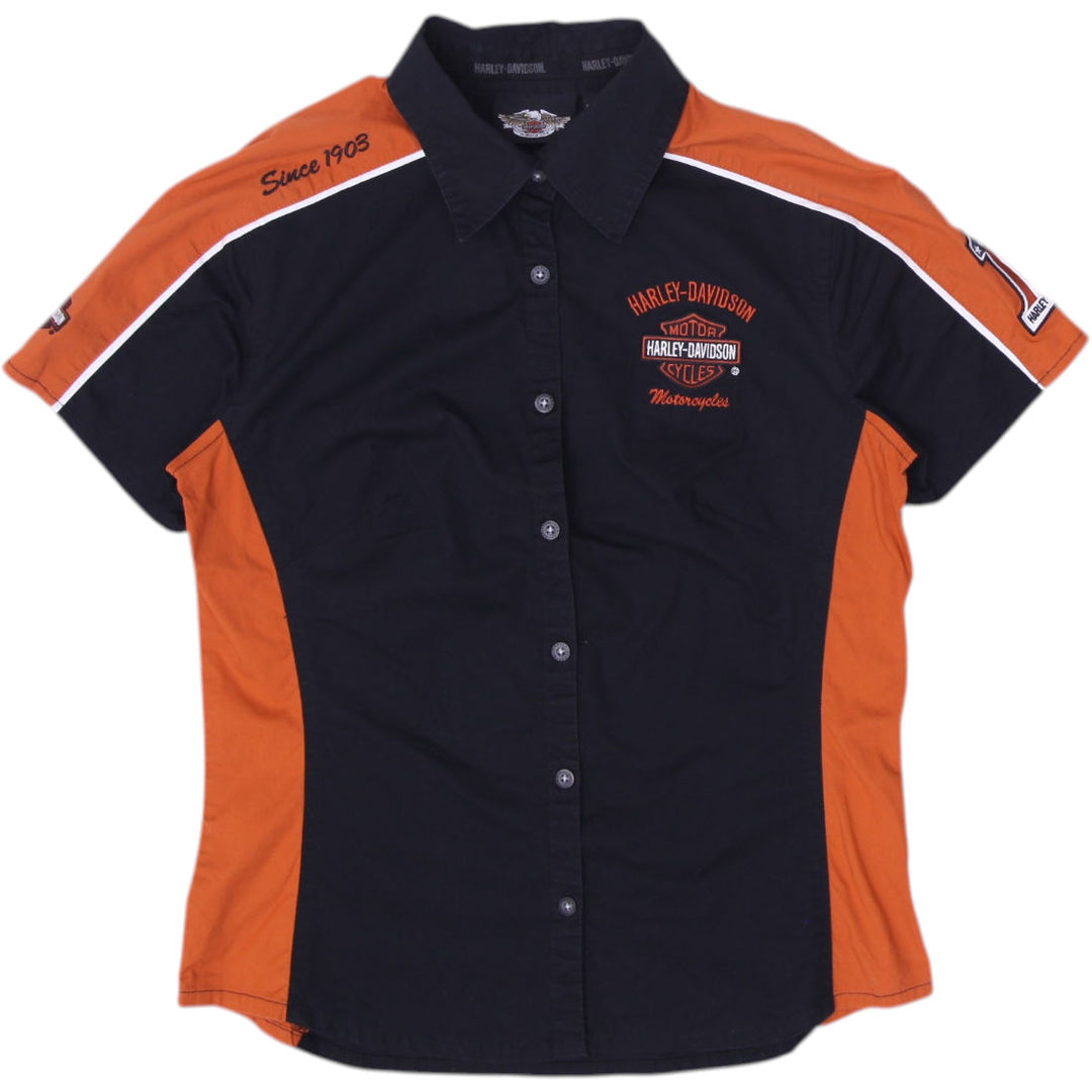 Ladies Harley Davidson HOG Orange Black Polo Size S | Migration_T-Shirts | Fashion Rerun