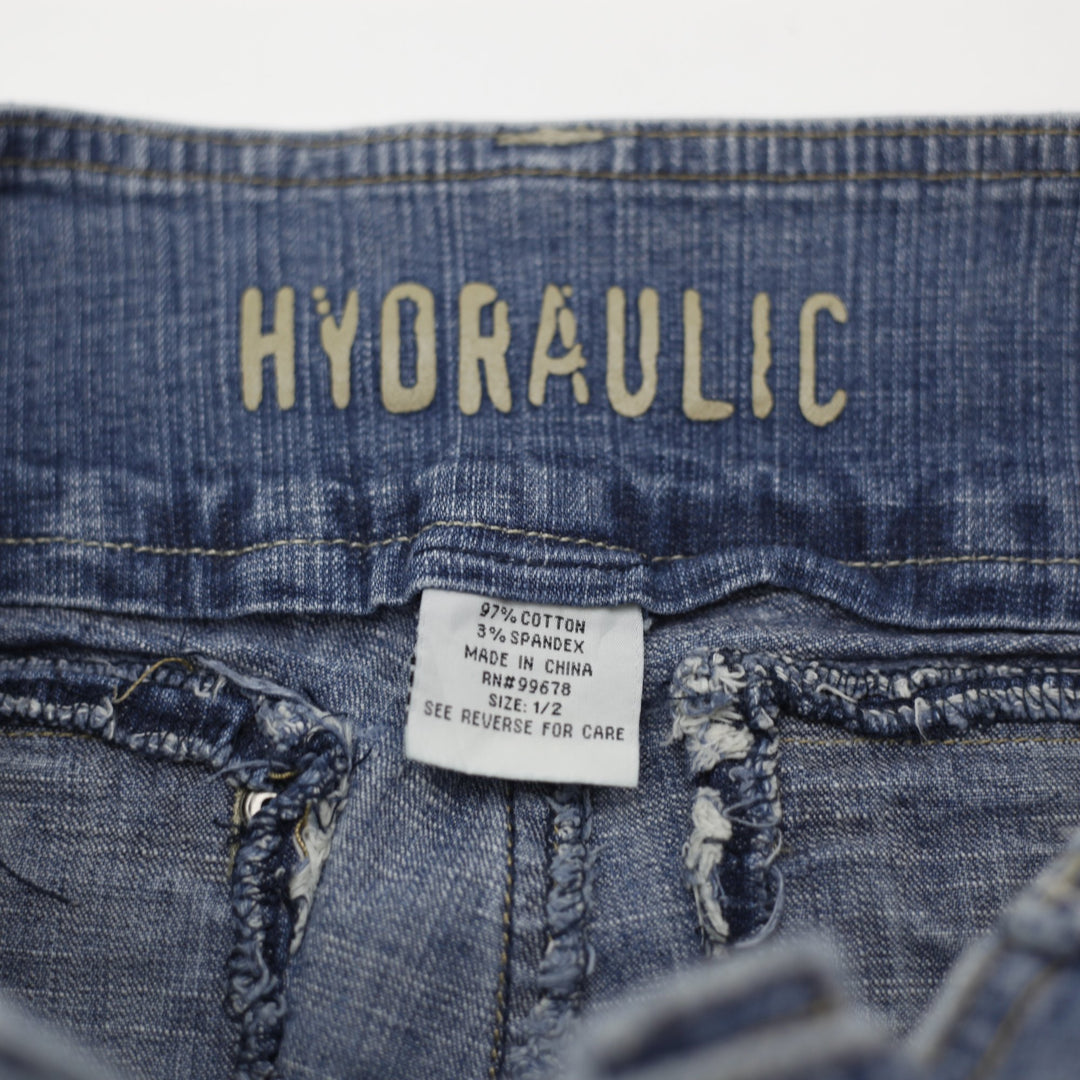 Y2K Ladies Hydraulic Jeans Blue Bootcut Denim Style