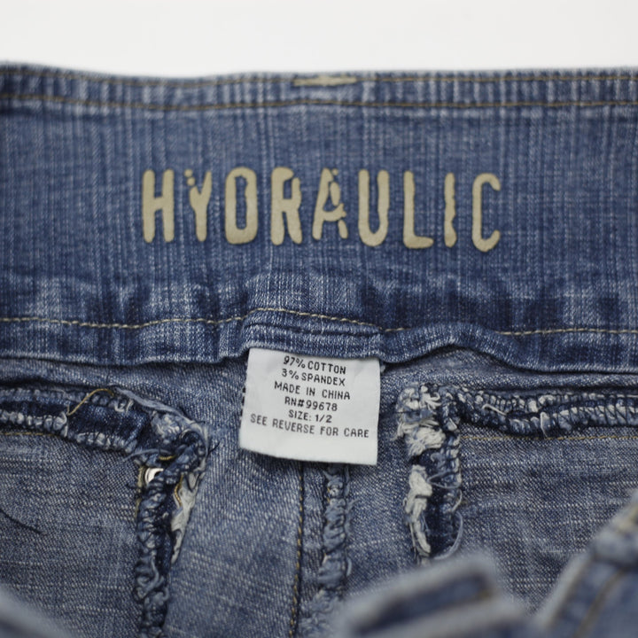 Y2K Ladies Hydraulic Jeans Blue Bootcut Denim Style