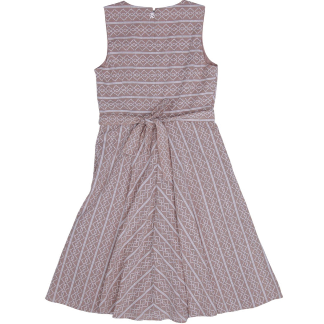 Y2K Ladies Tommy Hilfiger Geometric Embroidered Fit & Flare Dress Size 6