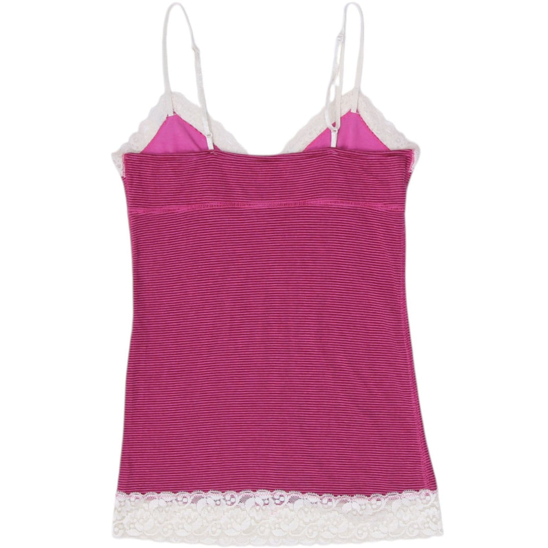 Y2K Ladies PINK Victoria's Secret Lace Trim Striped Cami Top Pink Size S