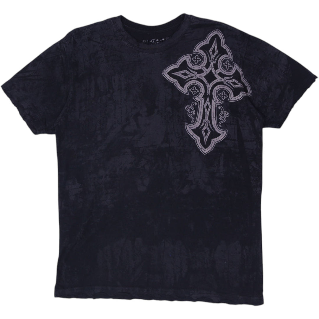 Y2K Mens Affliction "Live Fast" Gothic Cross Graphic T-Shirt Size L