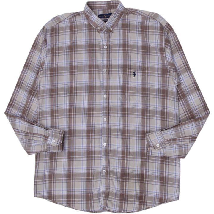 Mens Ralph Lauren Casual Brown Plaid Long Sleeve Custom Fit Shirt