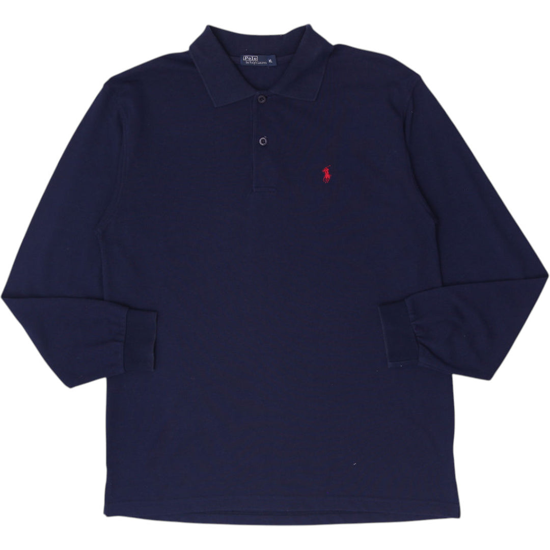 Mens Ralph Lauren Navy Textured Piqué Mesh Long Sleeve with Ribbed Cuffs Size L