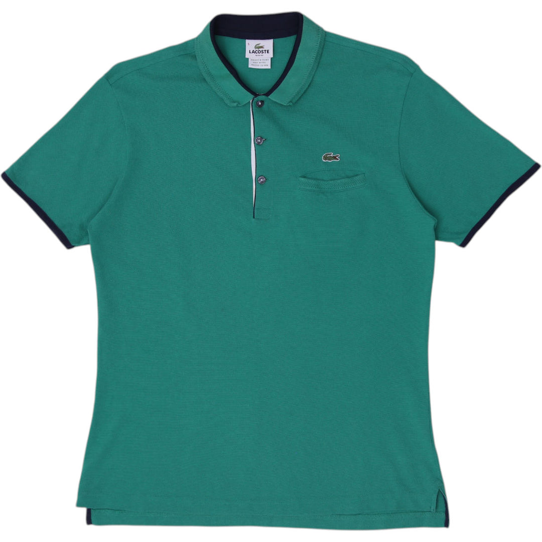 Mens Lacoste Slim Fit Pique Green Navy Trim Polo T-Shirt Size