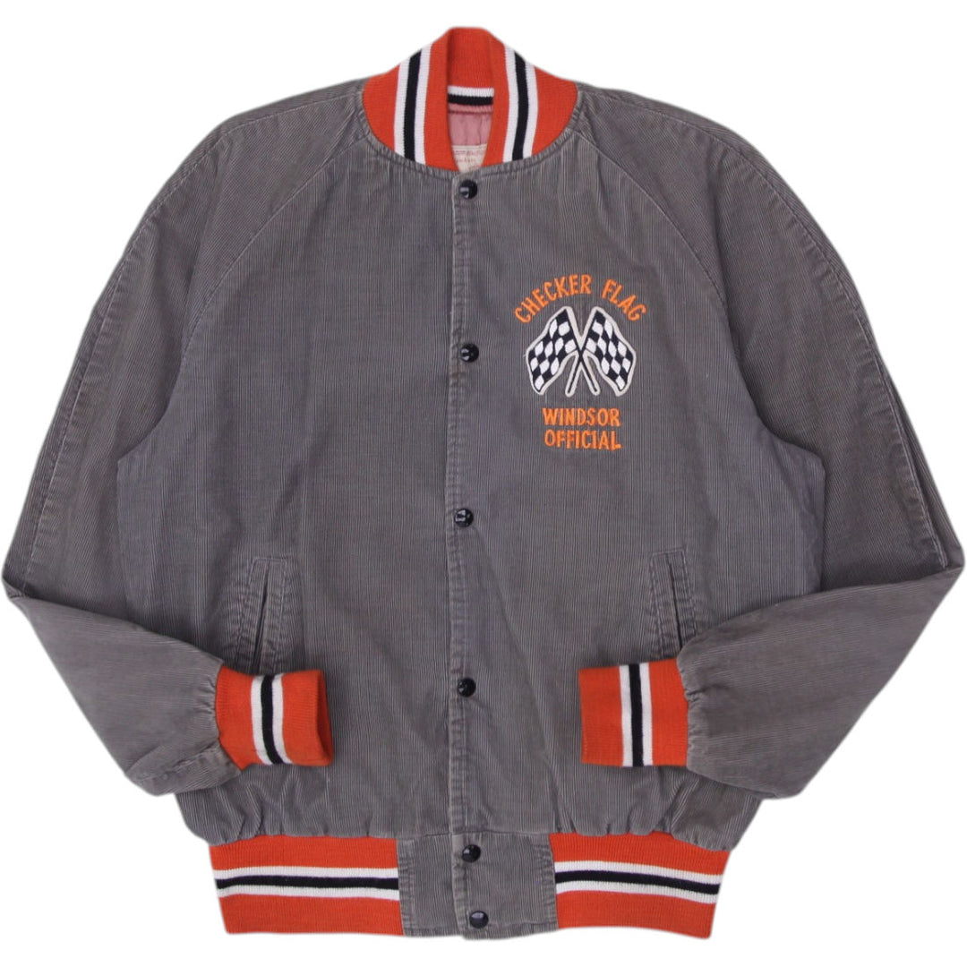Vintage Sportsking Team Bomber Corduroy  Jacket Gray Checker Flag Patch | Migration_Jackets | Fashion Rerun