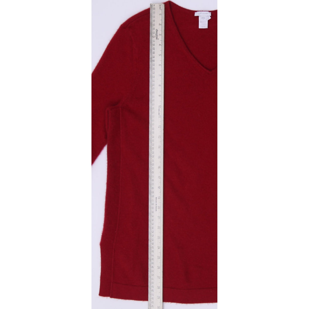 Ladies J Jill 100% Cashmere V-Neck Sweater Red Split Hem Size L