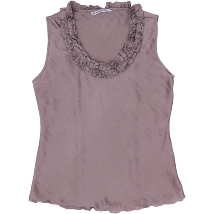 Y2K Ladies Signature by Larry Levine Ruffle Neck Tank Top Taupe Brown Size PM
