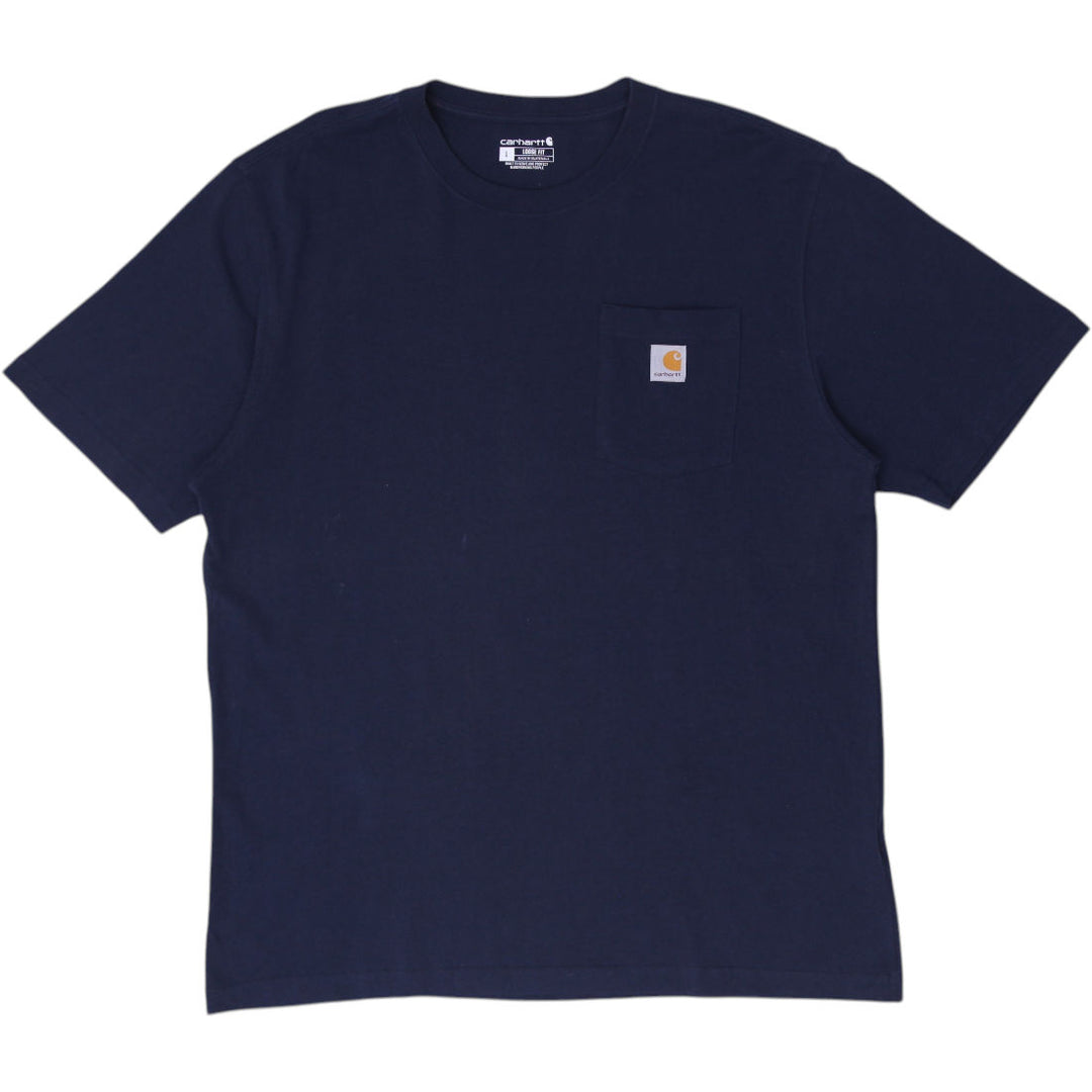 Mens Carhartt Heavyweight K87 Left-Chest Pocket T-Shirt Navy Blue Size L