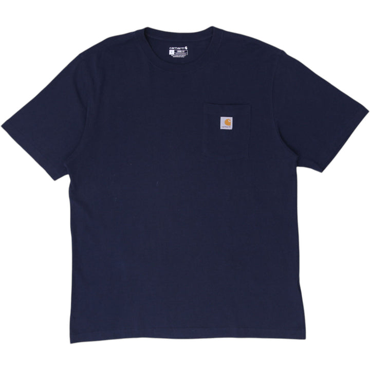 Mens Carhartt Heavyweight K87 Left-Chest Pocket T-Shirt Navy Blue Size L