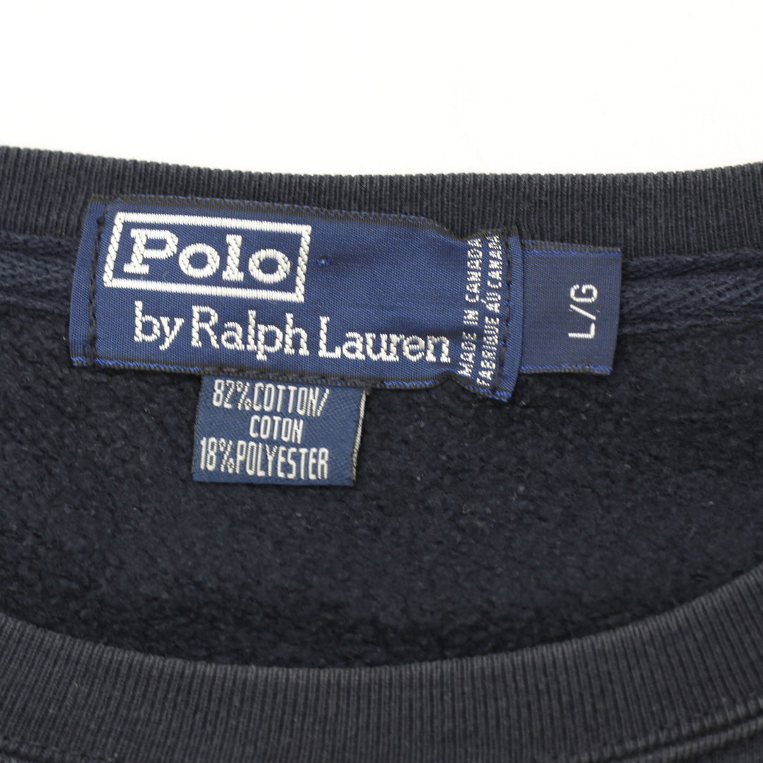 Vintage Mens Polo Ralph Lauren Sweatshirt Navy Blue Logo L | Migration_Sweatshirt - Back View | Fashion Rerun