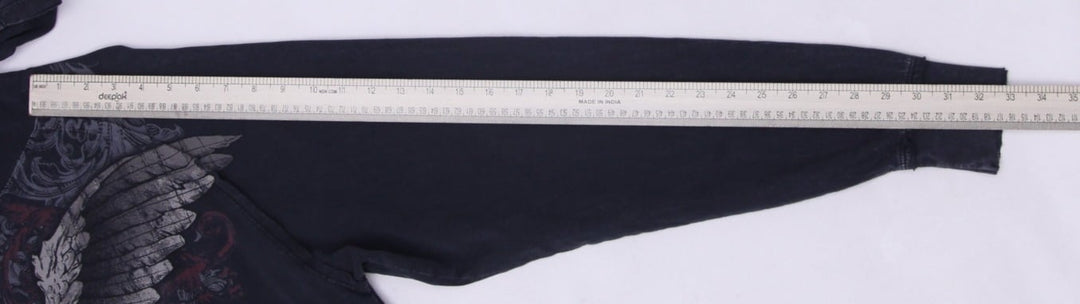 Y2K Mens Affliction Hoodie Black Graphic Large Wings Art Slightly Distressed