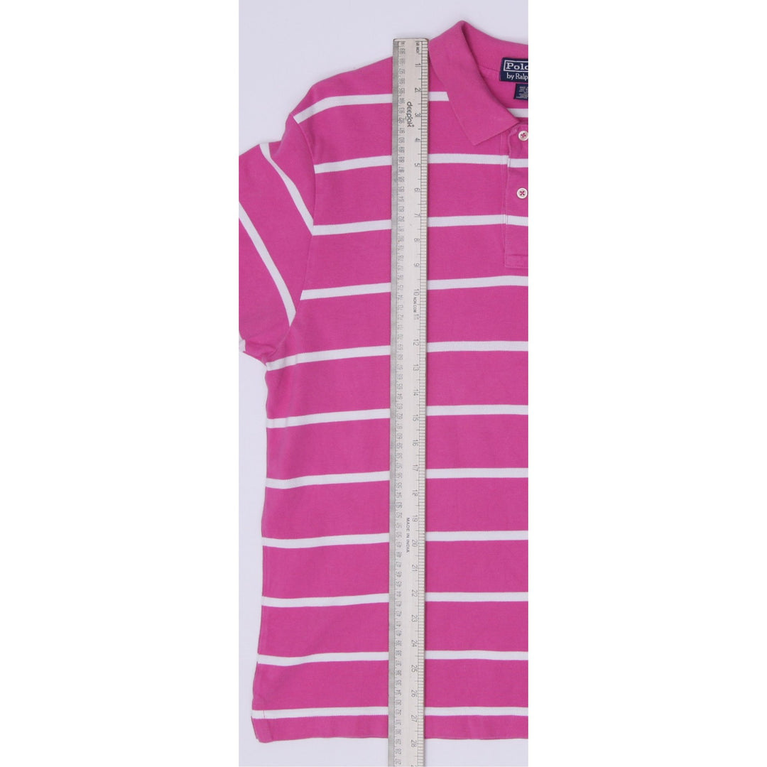 Vintage Mens Polo Ralph Lauren Magenta Pink White Striped Polo T-Shirt Size L