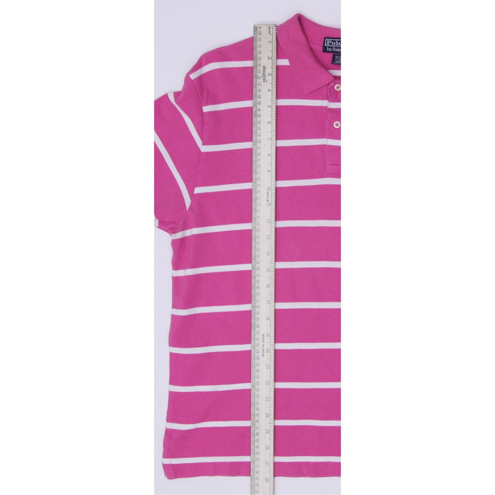 Vintage Mens Polo Ralph Lauren Magenta Pink White Striped Polo T-Shirt Size L