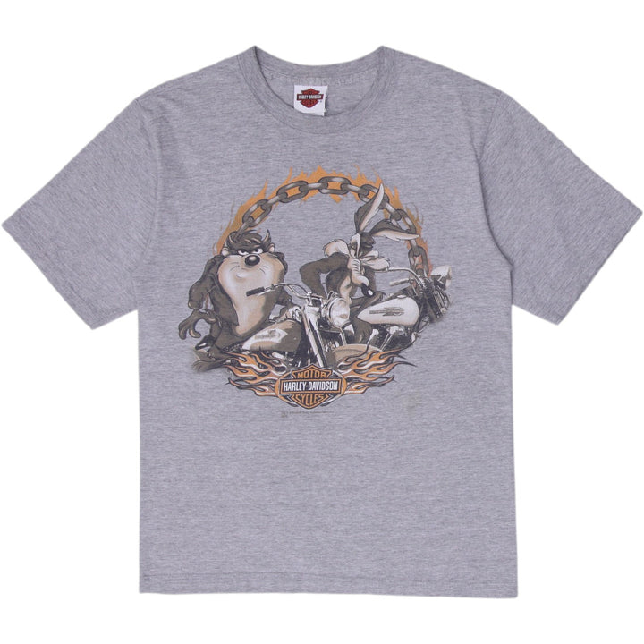 Vintage Mens Harley-Davidson Gray Looney Tunes Graphic T-Shirt Size S