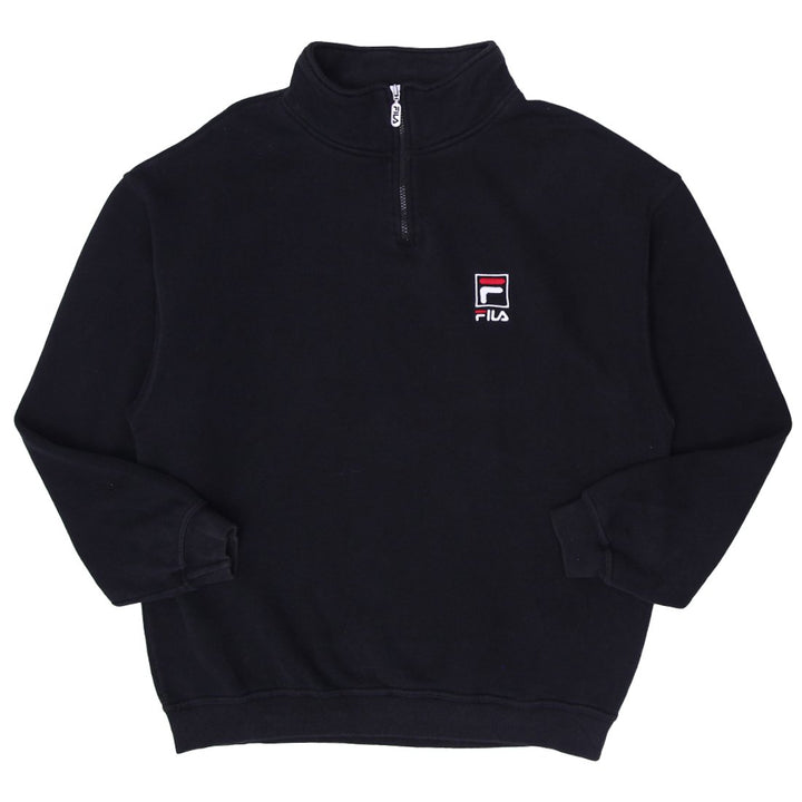 Mens Embroidered Fila Logo Quarter Zip Black Sweatshirt