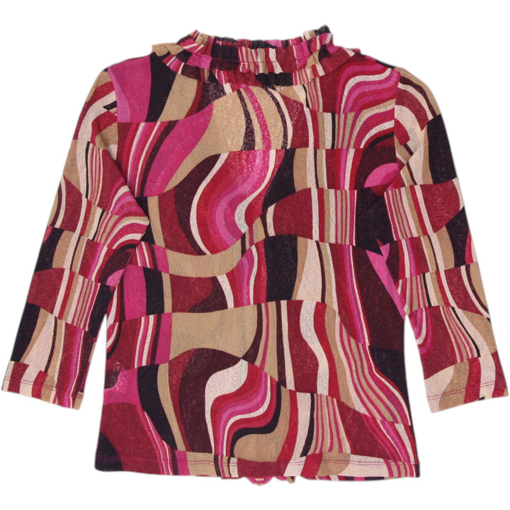 Y2K Ladies Simona Australia Designer Psychedelic Print Ruffle Mesh Top