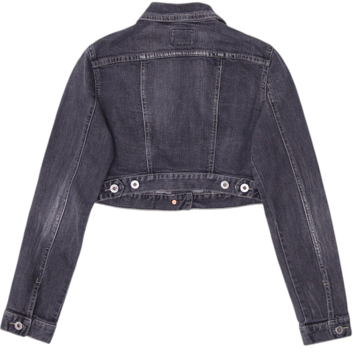 Y2K Ladies Guess Gray Cropped Vintage Trucker Denim Jacket Size S | Migration_Jackets - Side View | Fashion Rerun