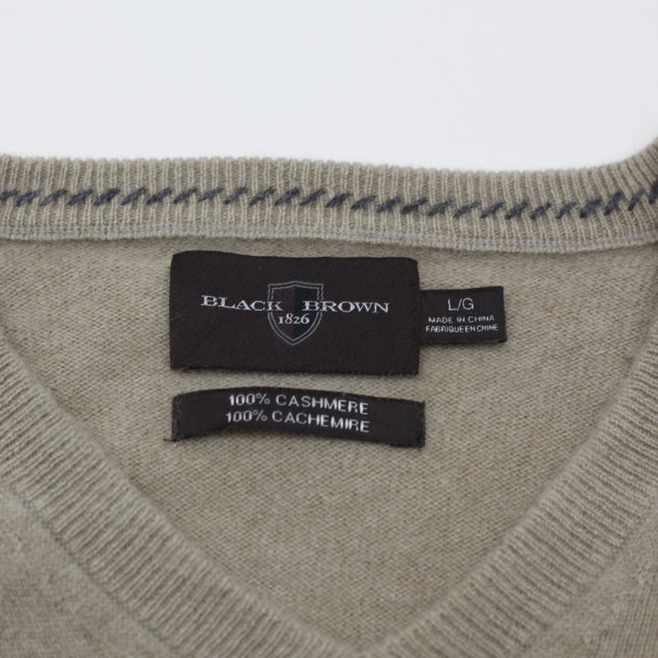 Mens Black Brown 182 Cashmere V Neck Classic6 Sweater Size L