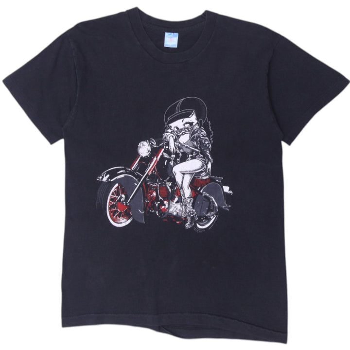 Vintage 90s Betty Boop Biker Motorcycle Graphic Black Medium T-Shirt | Migration_T-Shirts | Fashion Rerun