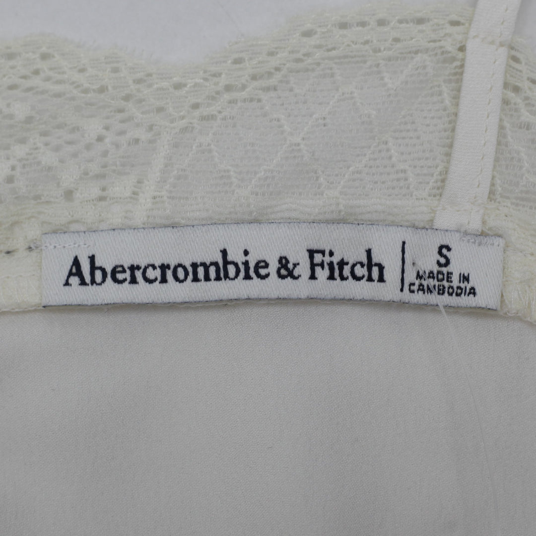 Y2K Ladies Abercrombie & Fitch Delicate Lace Trim Cami Top Ivory White Size S