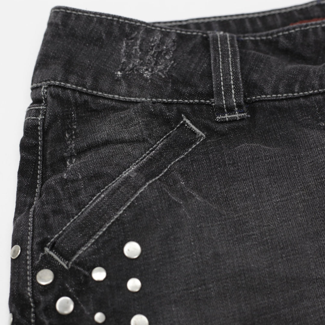 Y2K Ladies HINT Jeans Dark Wash Studded Denim Mini Skirt Size 5