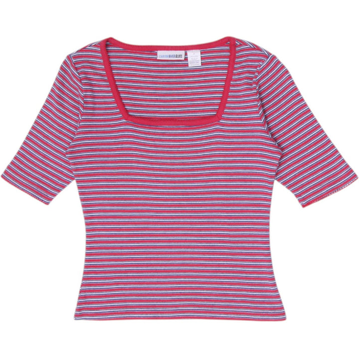 Y2K Ladies Canyon River Blues Striped Square Neck Tee Size M