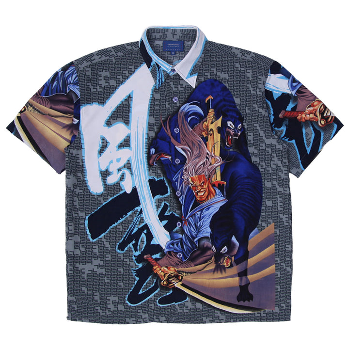 Vintage Samurai Warrior Japanese Anime Button Up Shirt
