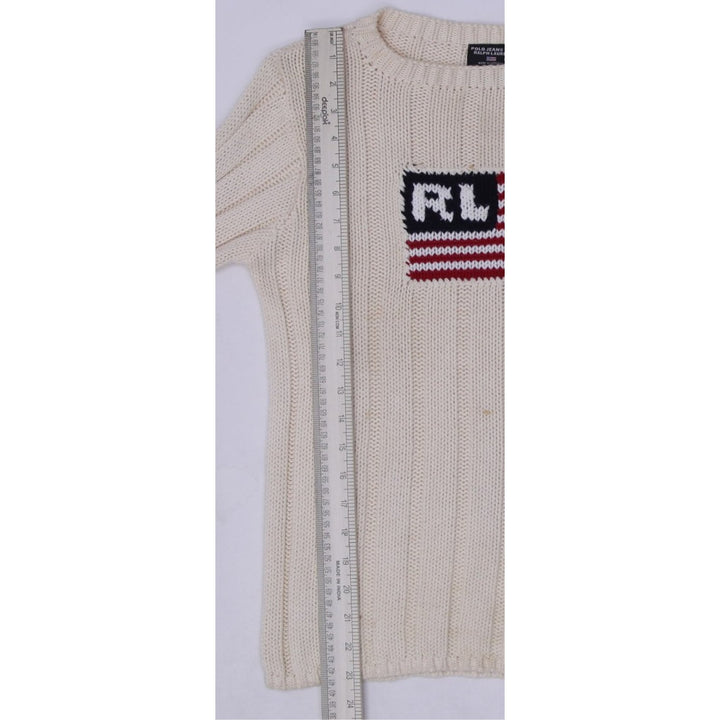 Vintage Ladies Cream Ralph Lauren American Flag Knit Sweater M
