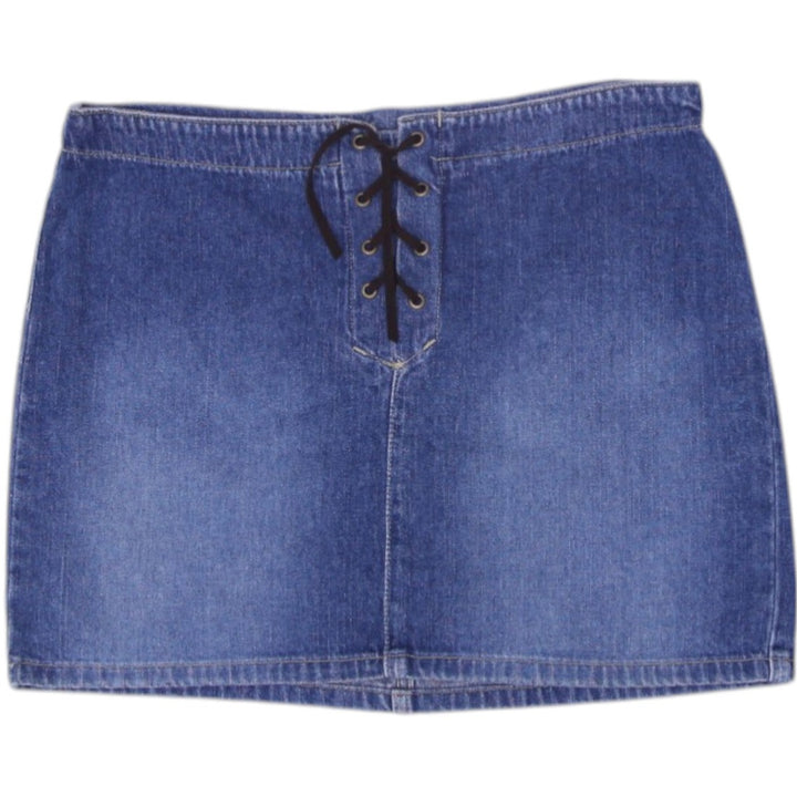 Y2K Ladies Paris Blues Denim Mini Skirt Blue Lace-Up