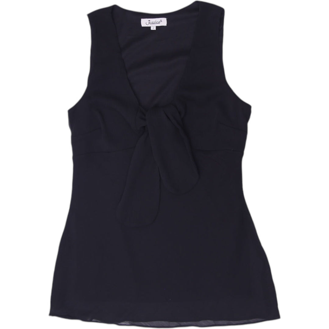 Y2K Ladies Jessica Black Chiffon Front-Tie V-Neck Tank Top Size 2