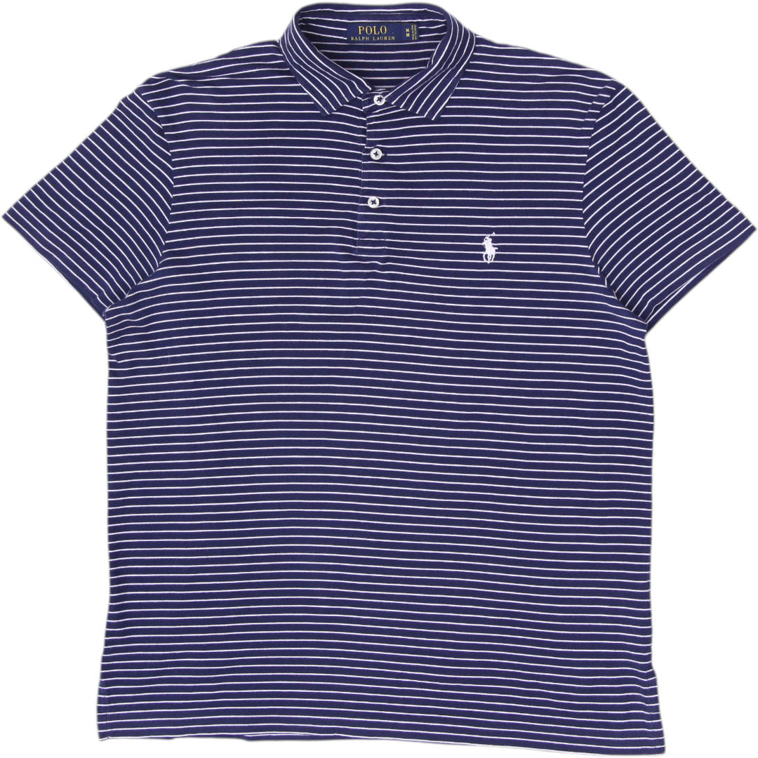 Mens Polo Ralph Lauren Navy & White Striped Pima Cotton Polo T-Shirt Size M