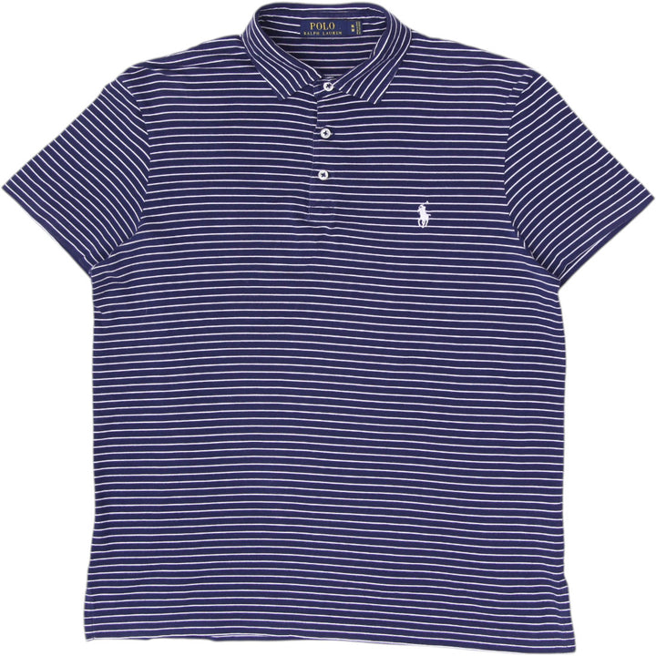 Mens Polo Ralph Lauren Navy & White Striped Pima Cotton Polo T-Shirt Size M