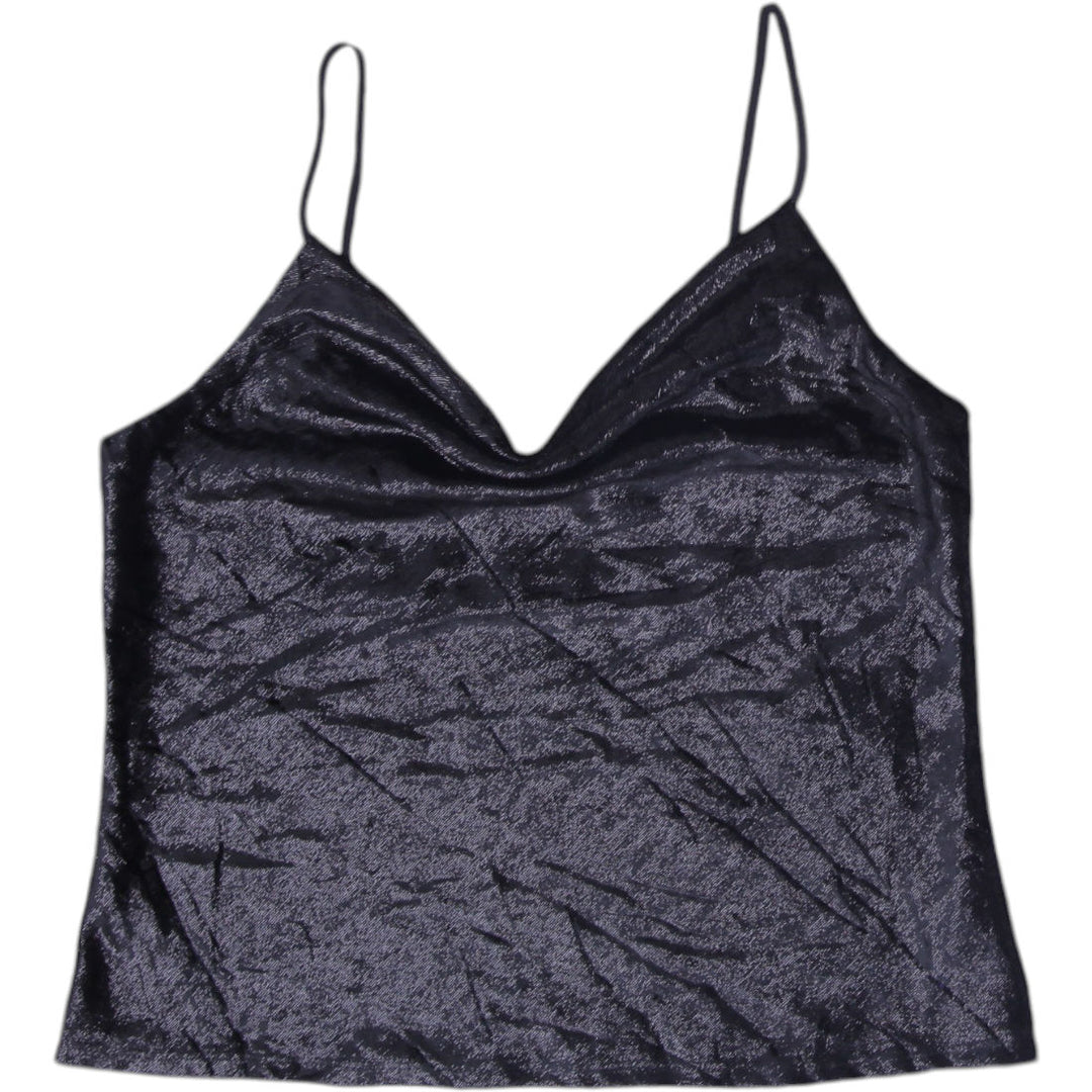 Y2K Ladies WAYF Metallic Shimmer Cami Top Cowl Neck Spaghetti Strap Tank Size M