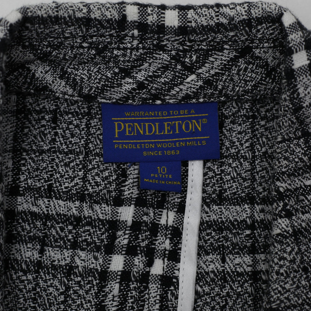 Y2K Ladies Pendleton Blazer Black Gray Checkered Wool 10 Petite