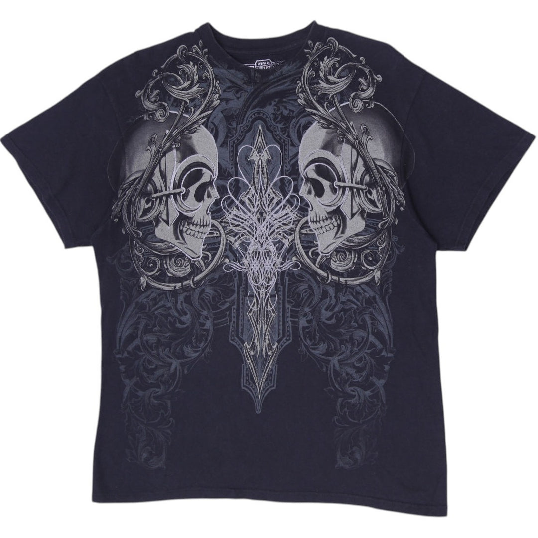 Y2K Mens MMA Elite Black Graphic Gothic Skulls T-Shirt Size L