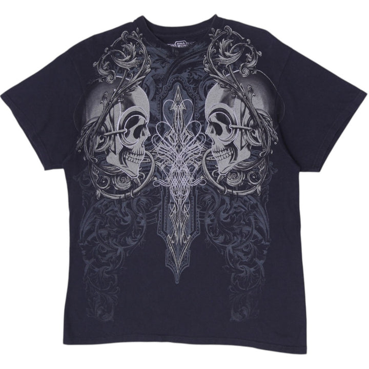 Y2K Mens MMA Elite Black Graphic Gothic Skulls T-Shirt Size L