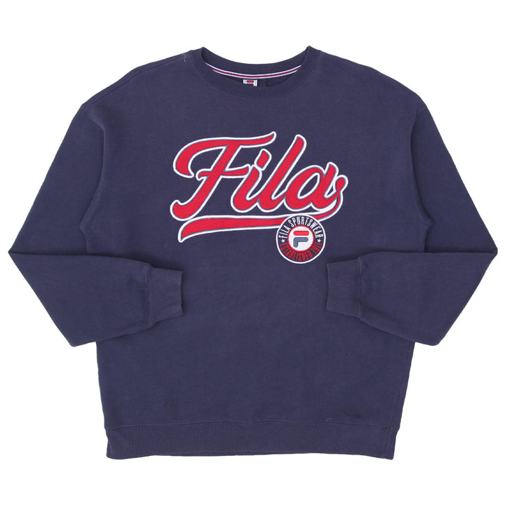 Mens FILA Navy Blue Crewneck Sweatshirt - Classic Logo Design - Fashion Rerun Vintage Migration_Sweaters