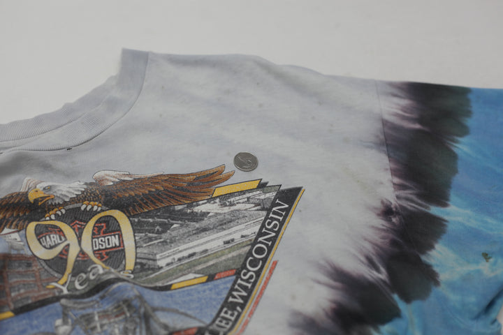 90's Vintage Harley Davidson Milwaukee Wisconsin T-Shirt Distressed S.Stitch Made In USA XL - Fashion Rerun Vintage Migration_T-Shirt