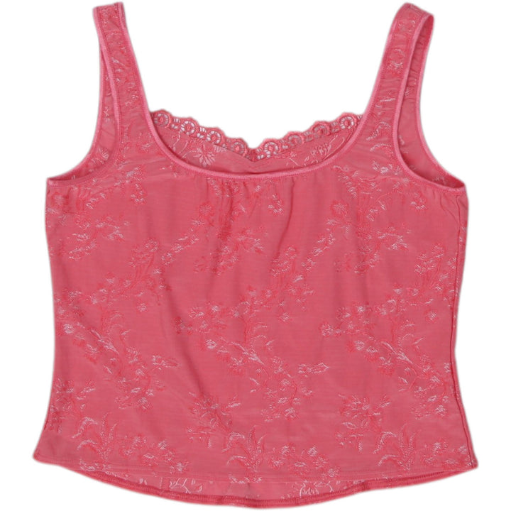 Y2K Ladies Arianne Coral Floral Lace Stretch Top Size XL | Migration_Y2K Tops - Side View | Fashion Rerun