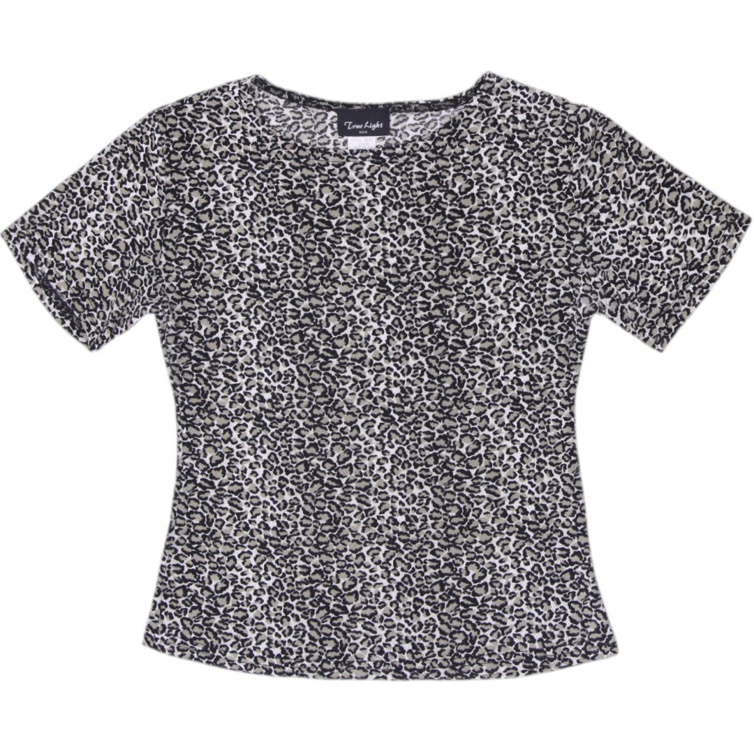 Y2K Ladies True Light Top Leopard Print Short Sleeve Size Large