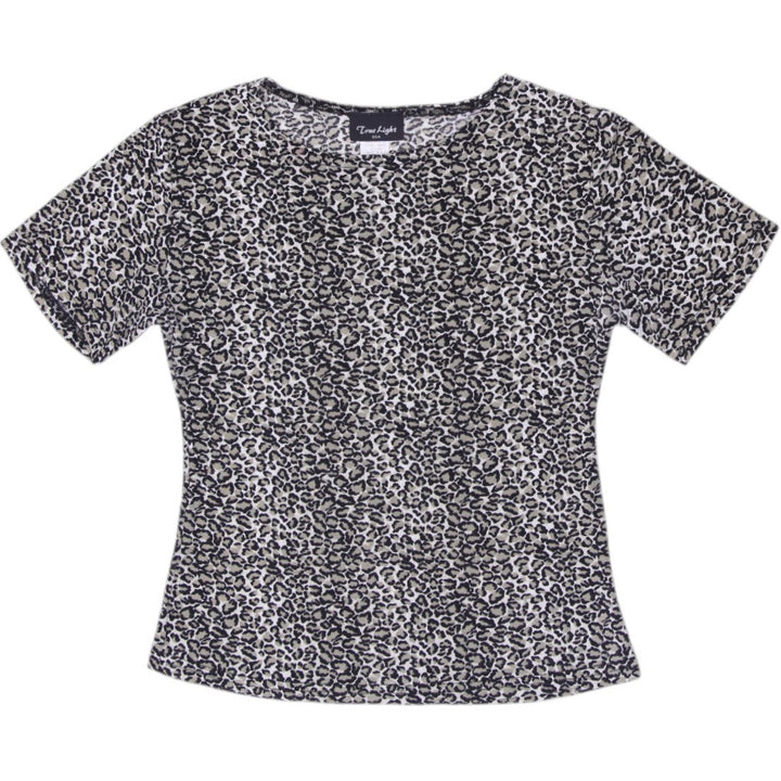 Y2K Ladies True Light Top Leopard Print Short Sleeve Size Large