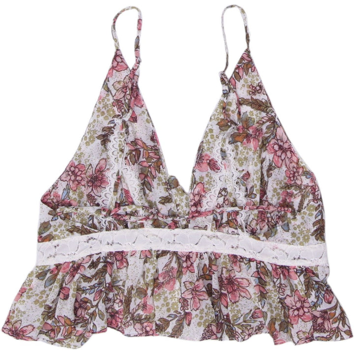 Y2K Ladies Intimately Free People Floral Lace Trim Ruffle Hem Boho Cami Top S