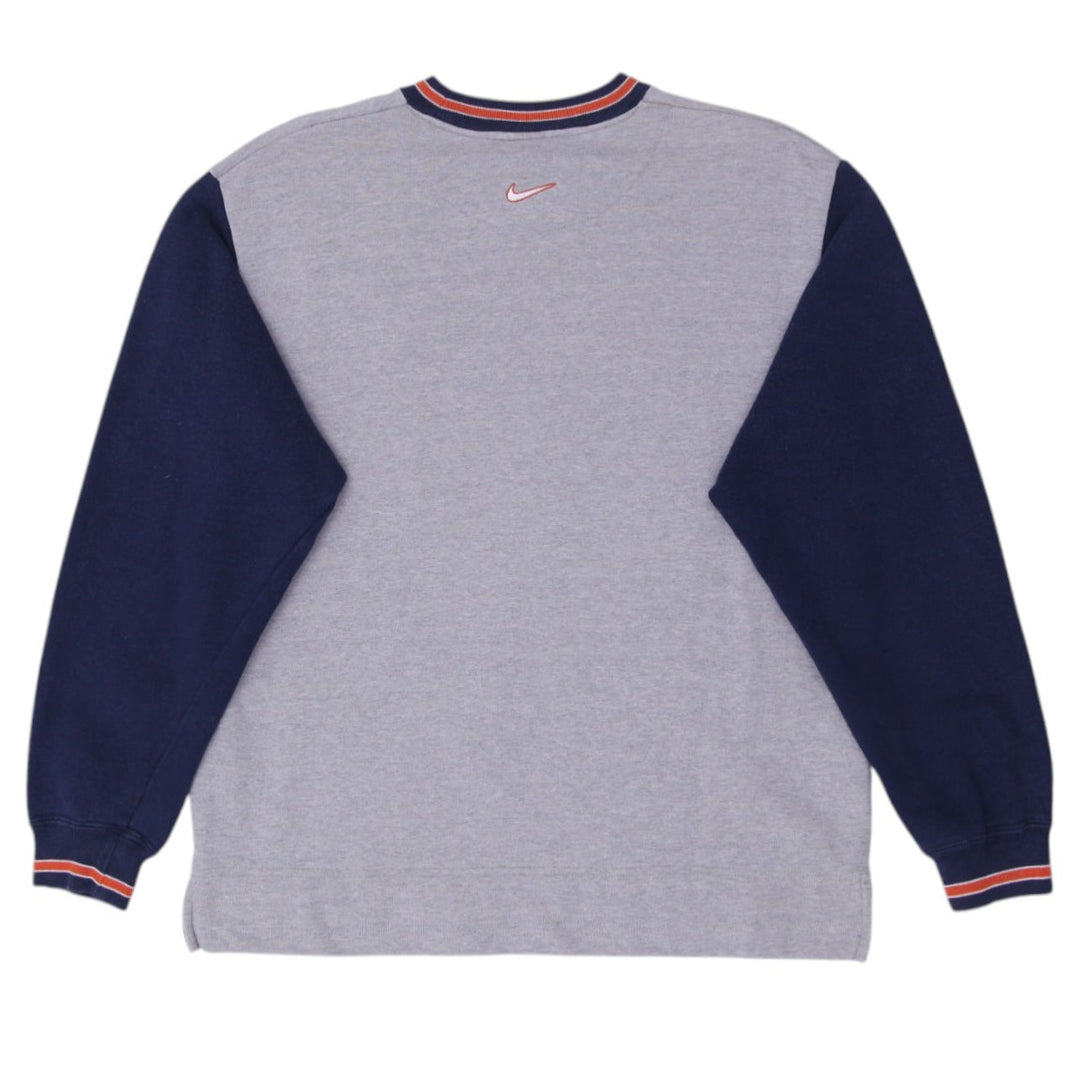 Vintage Mens Nike Crewneck Sweatshirt Gray Navy Cotton Retro | Migration_Sweatshirt - Side View | Fashion Rerun