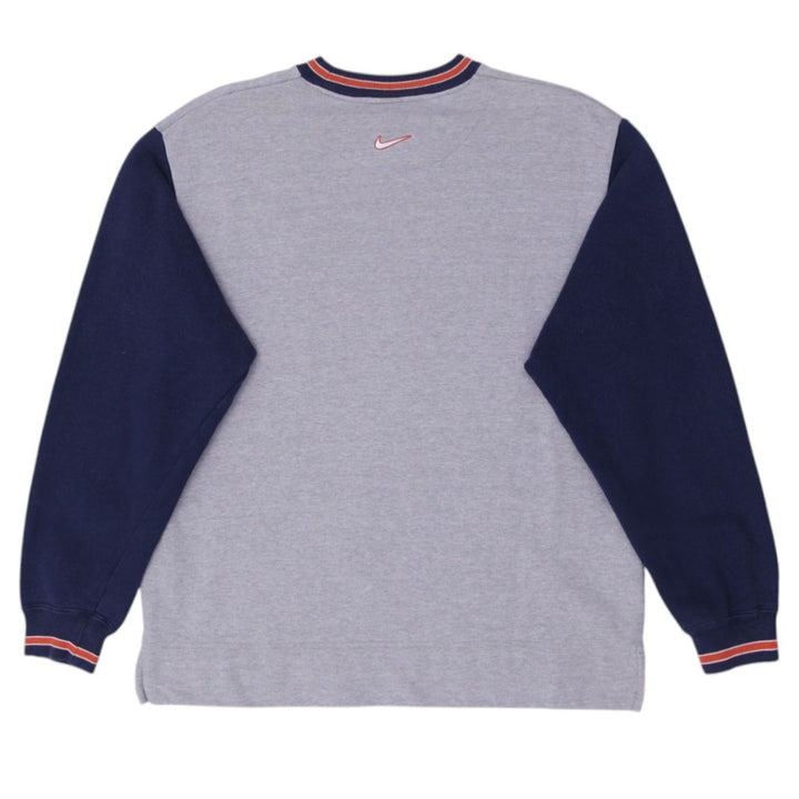 Vintage Mens Nike Crewneck Sweatshirt Gray Navy Cotton Retro | Migration_Sweatshirt - Side View | Fashion Rerun