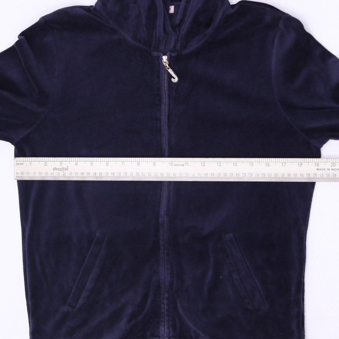Y2K Ladies Juicy Couture Plush Velour Full Zip Tracksuit Hoodie Size XL