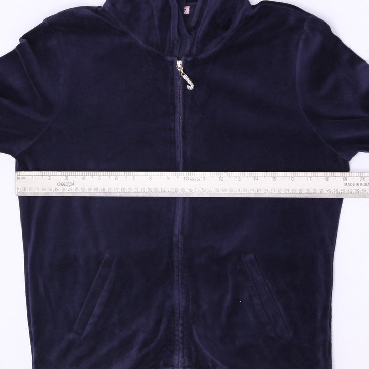 Y2K Ladies Juicy Couture Plush Velour Full Zip Tracksuit Hoodie Size XL