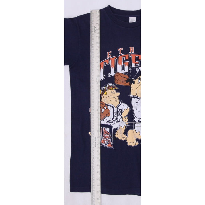 Vintage Youth Boys Detroit Tigers Navy Cartoon Graphic Flintstones T-Shirt Made In USA | Migration_T-Shirts - | Fashion Rerun